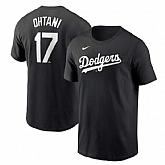 Men's Los Angeles Dodgers #17 Shohei Ohtani Black 2024 Fuse Name & Number T-Shirt,baseball caps,new era cap wholesale,wholesale hats